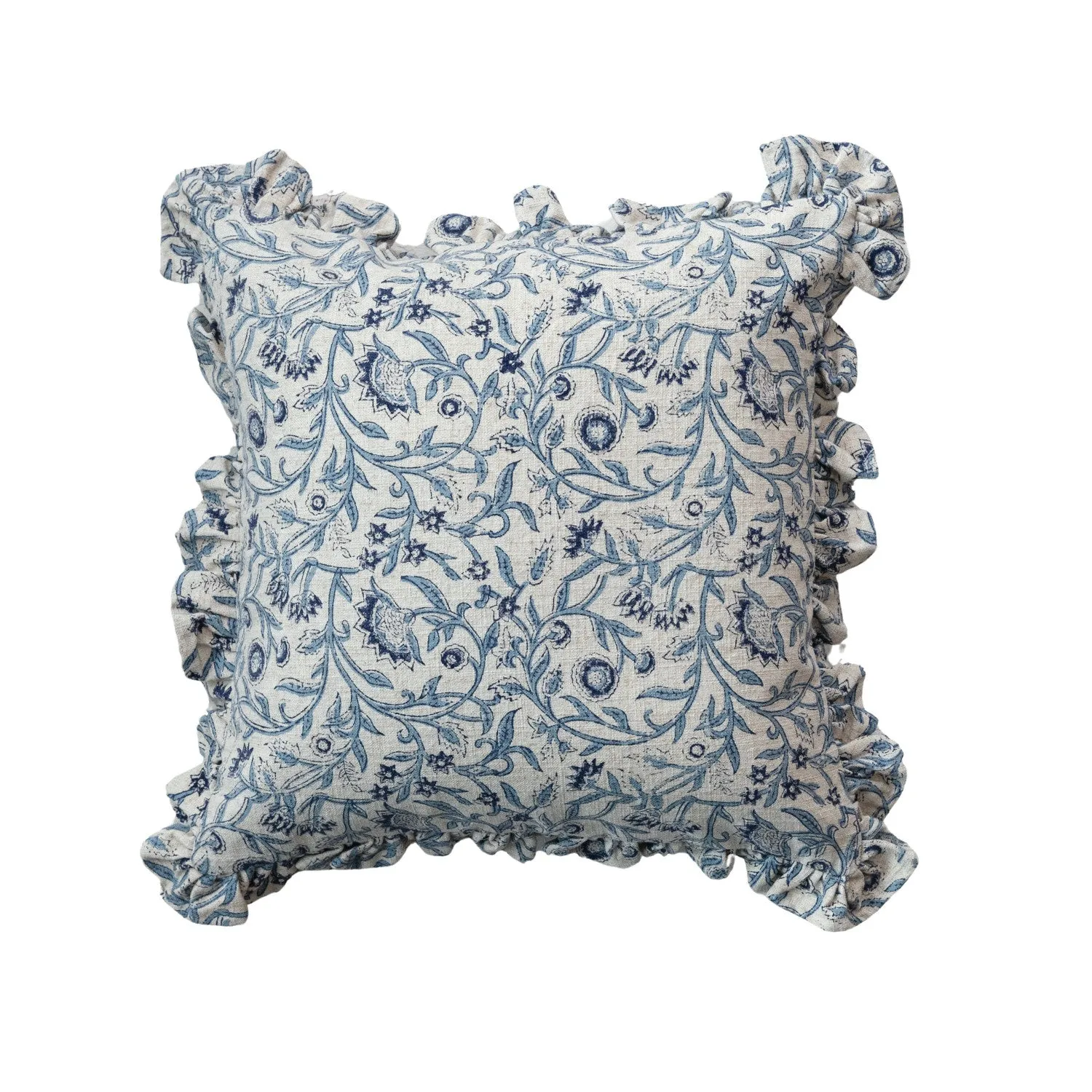 18" Square Cotton Blend Block Printed Pillow - Blue Floral