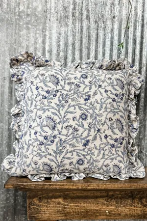 18" Square Cotton Blend Block Printed Pillow - Blue Floral