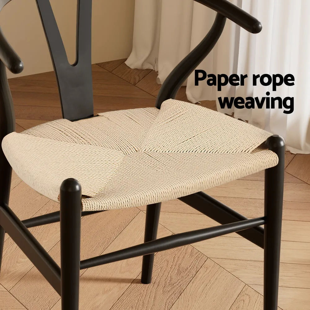 1x | Dining Chair | Wooden Rattan | Wishbone | Black