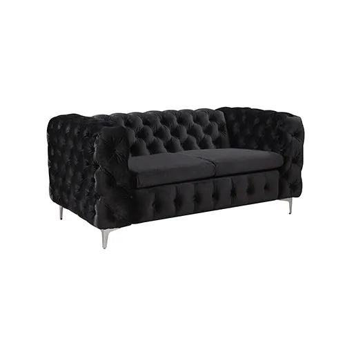 3 2 Seater Black Velvet Fabric Sofa Lounge With Metal Legs