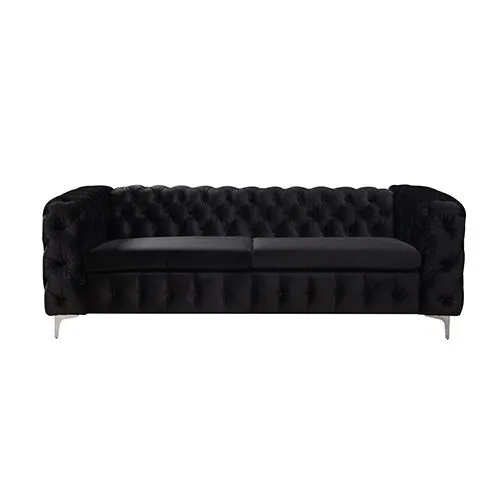 3 2 Seater Black Velvet Fabric Sofa Lounge With Metal Legs