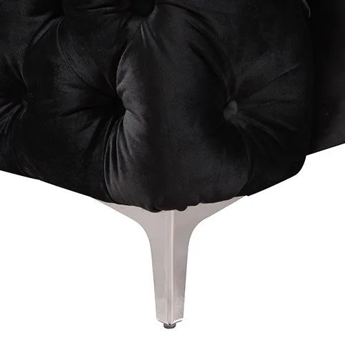 3 2 Seater Black Velvet Fabric Sofa Lounge With Metal Legs