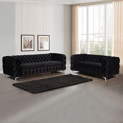 3 2 Seater Black Velvet Fabric Sofa Lounge With Metal Legs
