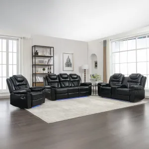 3 Pieces Recliner Sofa Sets Home Theater Seating Manual Recliner Chair With Center Console And Led Light Strip For Living Room by Couch.com