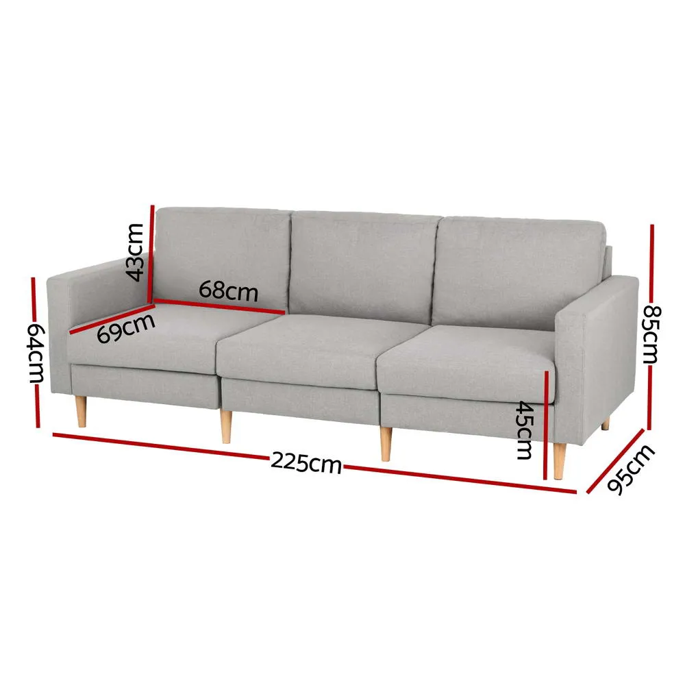 3 Seater Sofa | 225cm | Linen Fabric | Grey