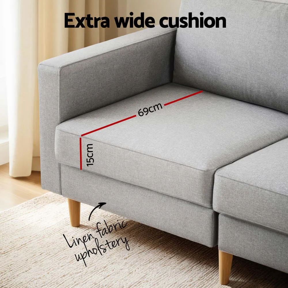 3 Seater Sofa | 225cm | Linen Fabric | Grey