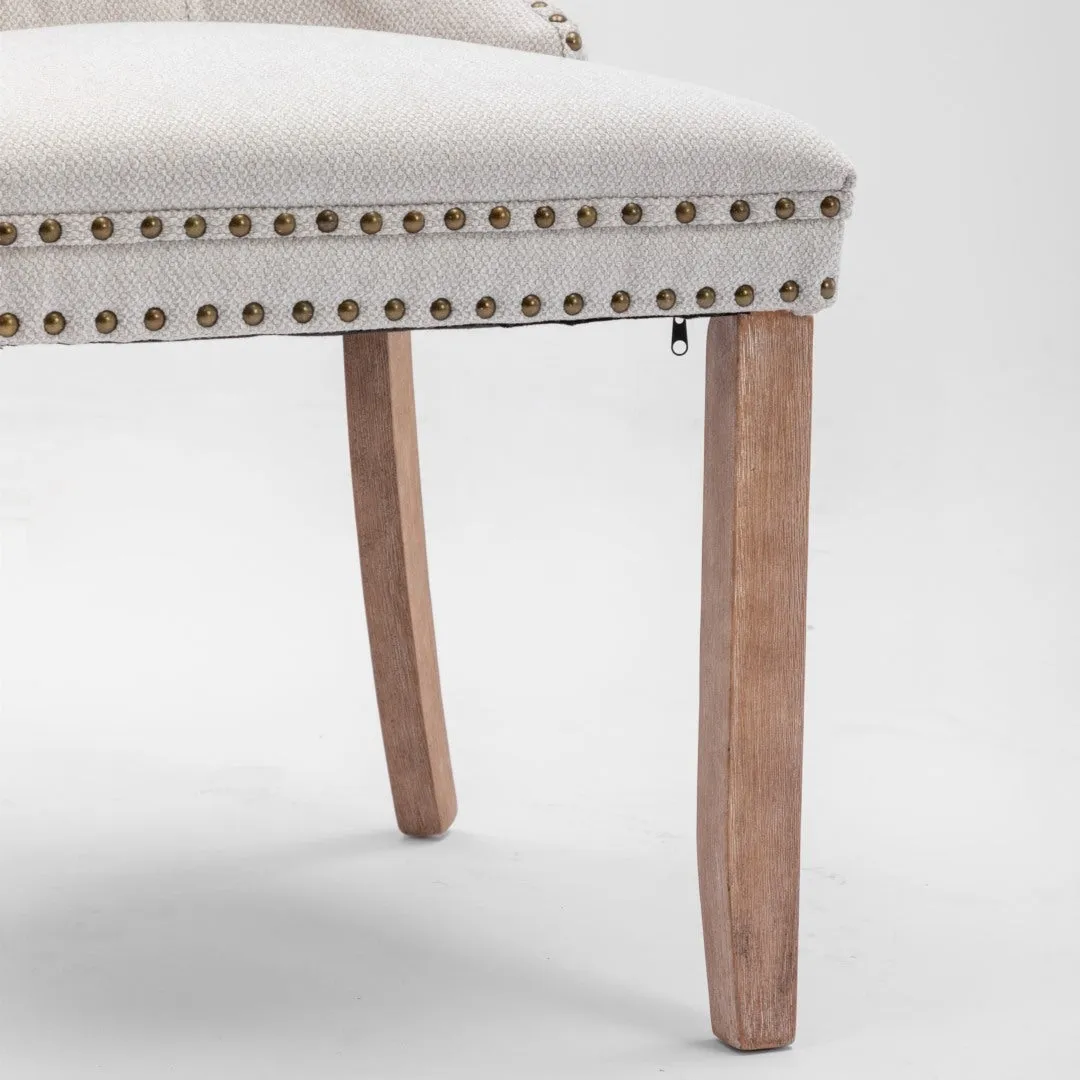 4x AADEN Modern Elegant Button-Tufted Upholstered Fabric | Studs Trim | Wooden Legs | Dining Side Chair | Beige