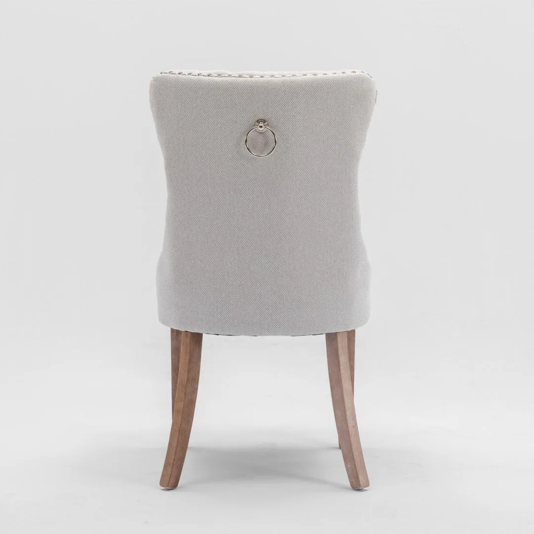 4x AADEN Modern Elegant Button-Tufted Upholstered Fabric | Studs Trim | Wooden Legs | Dining Side Chair | Beige