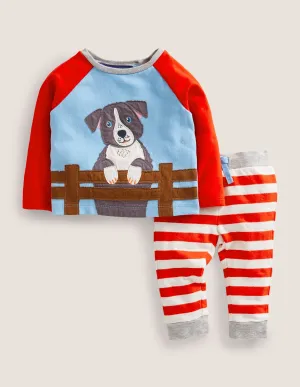 Appliqué Jersey Play Set-Ivory/Fire Red Dog
