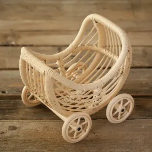 Babymoon Rustic Cane  Stroller with Steady Wheels | Wooden Properties | Baby Photography Props