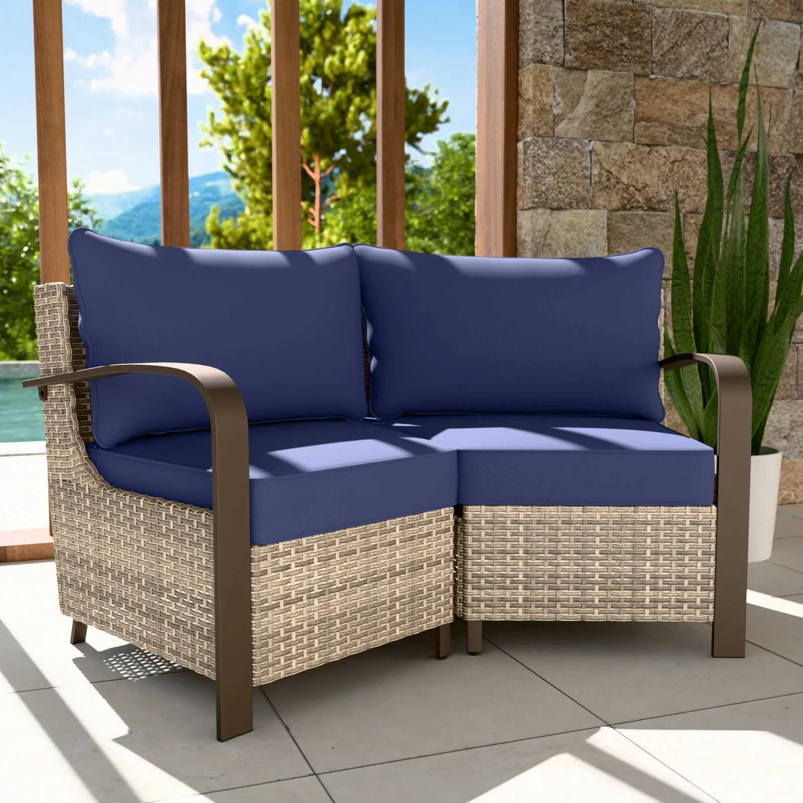 Coastal Vista Patio Outdoor Wicker Love Seat, Comfortable 4 inch Cushion