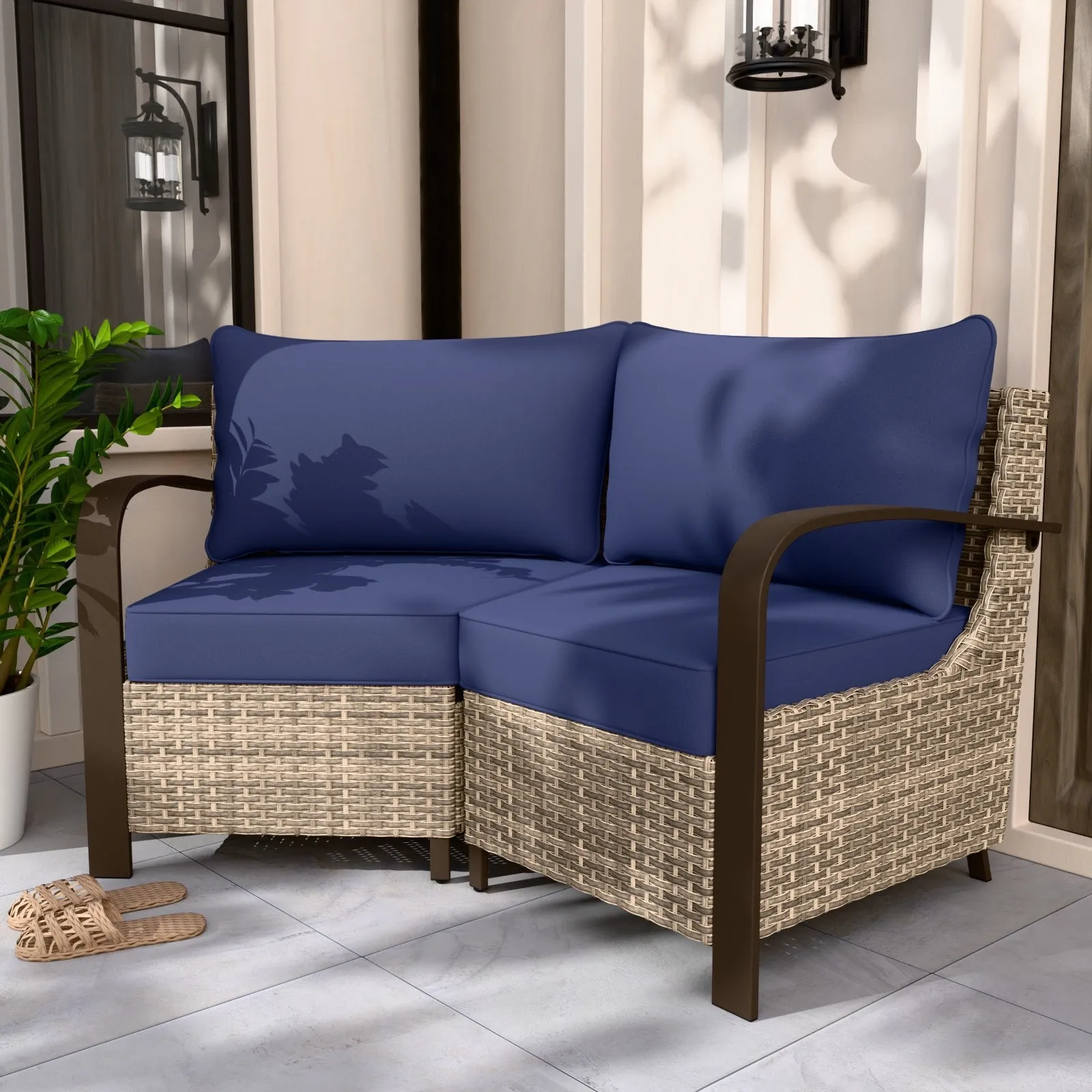 Coastal Vista Patio Outdoor Wicker Love Seat, Comfortable 4 inch Cushion