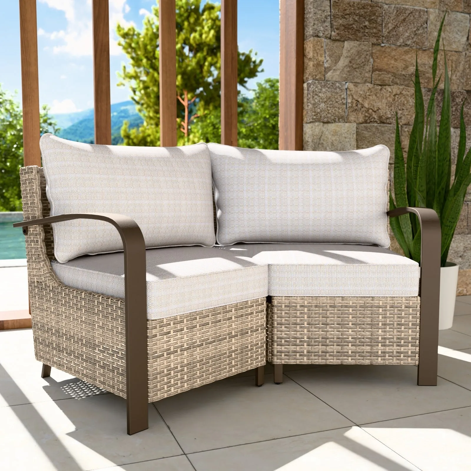 Coastal Vista Patio Outdoor Wicker Love Seat, Comfortable 4 inch Cushion