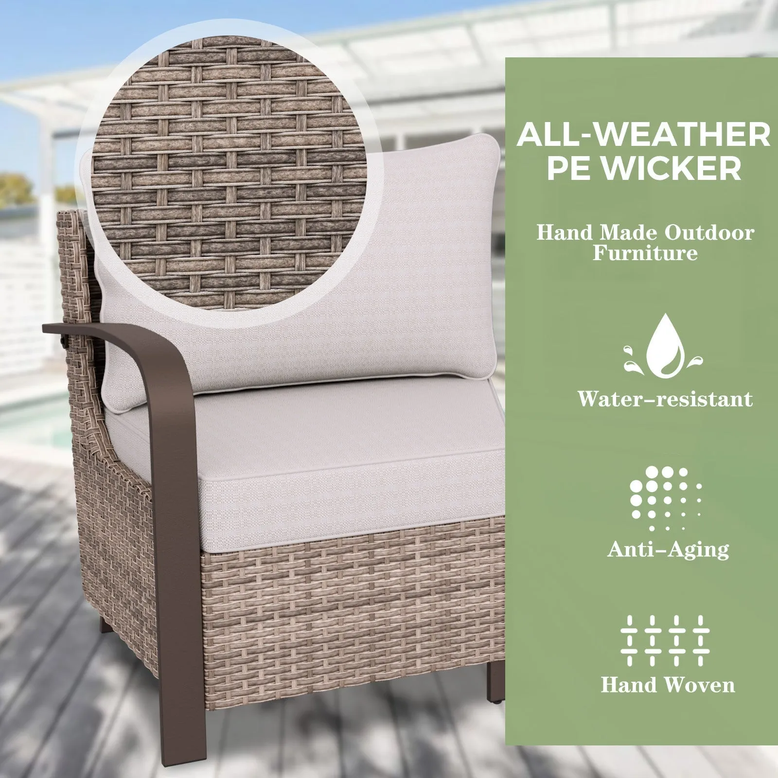 Coastal Vista Patio Outdoor Wicker Love Seat, Comfortable 4 inch Cushion