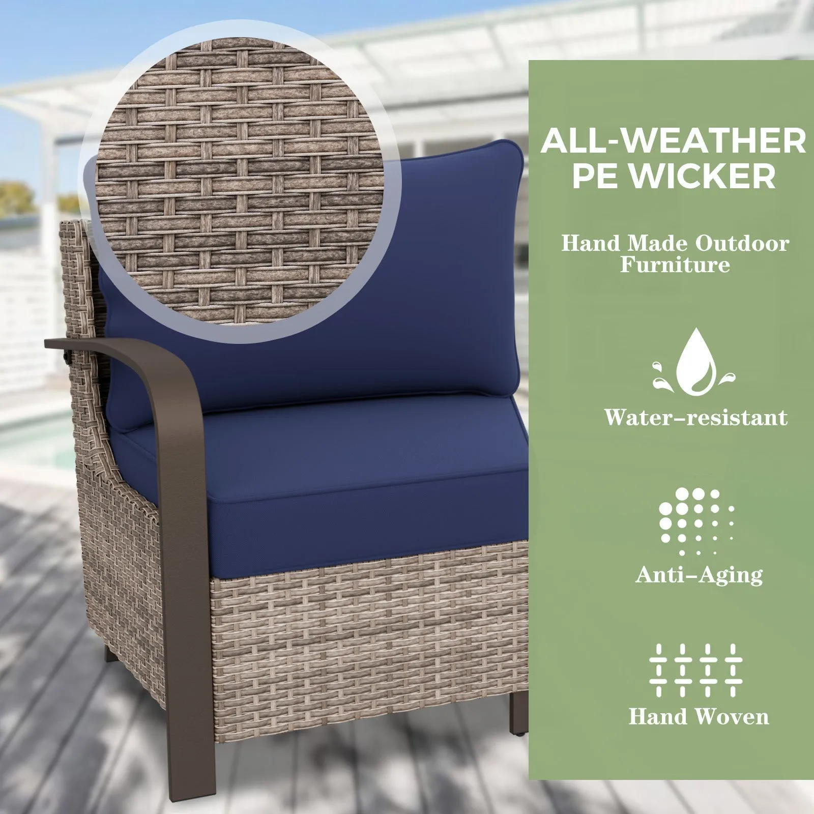 Coastal Vista Patio Outdoor Wicker Love Seat, Comfortable 4 inch Cushion