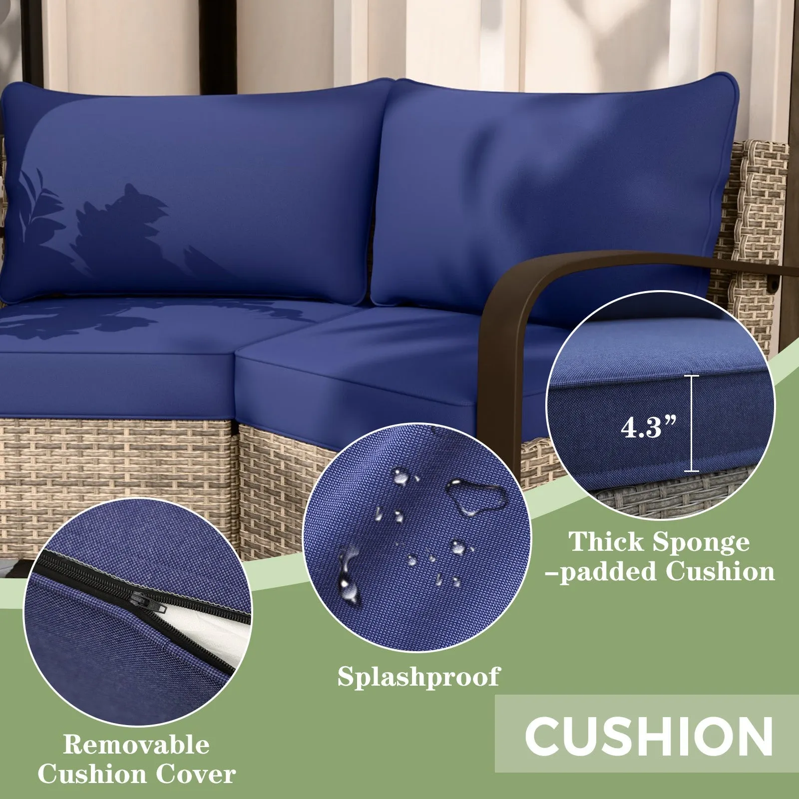 Coastal Vista Patio Outdoor Wicker Love Seat, Comfortable 4 inch Cushion