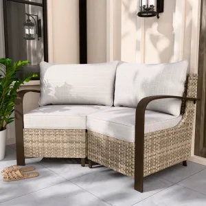 Coastal Vista Patio Outdoor Wicker Love Seat, Comfortable 4 inch Cushion