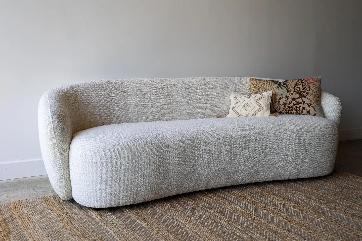 Hepburn Curved White Boucle Sofa