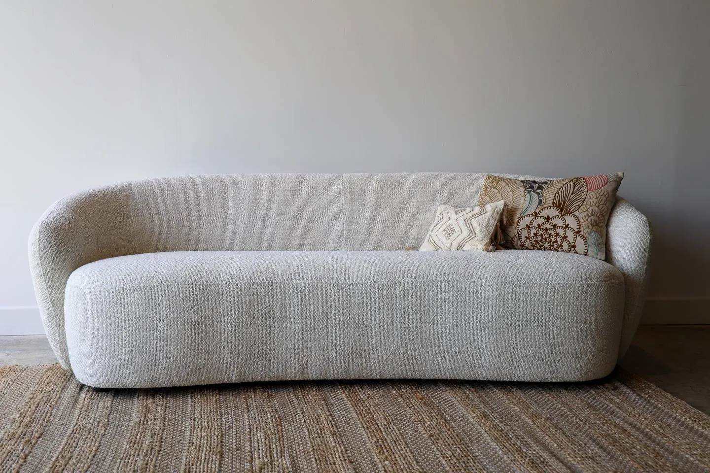 Hepburn Curved White Boucle Sofa
