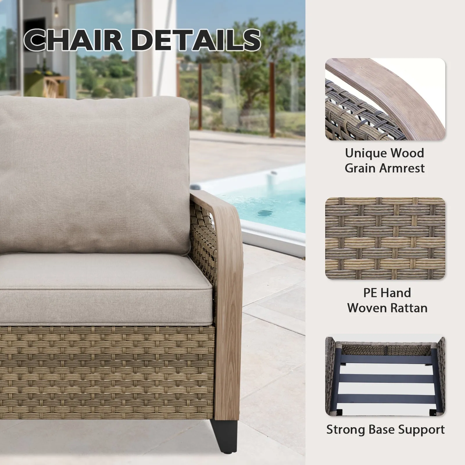 Modern Wicker Outdoor Furniture 2 Seat Loveseat Sofa , Brown/Gray