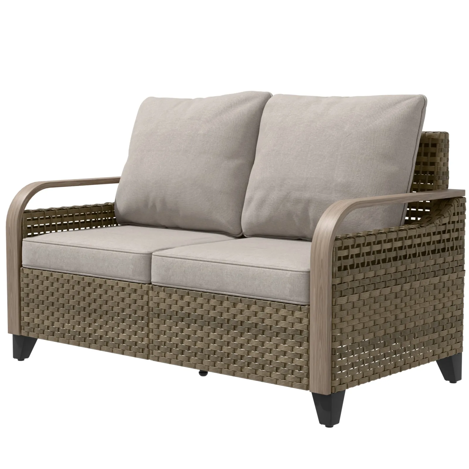 Modern Wicker Outdoor Furniture 2 Seat Loveseat Sofa , Brown/Gray