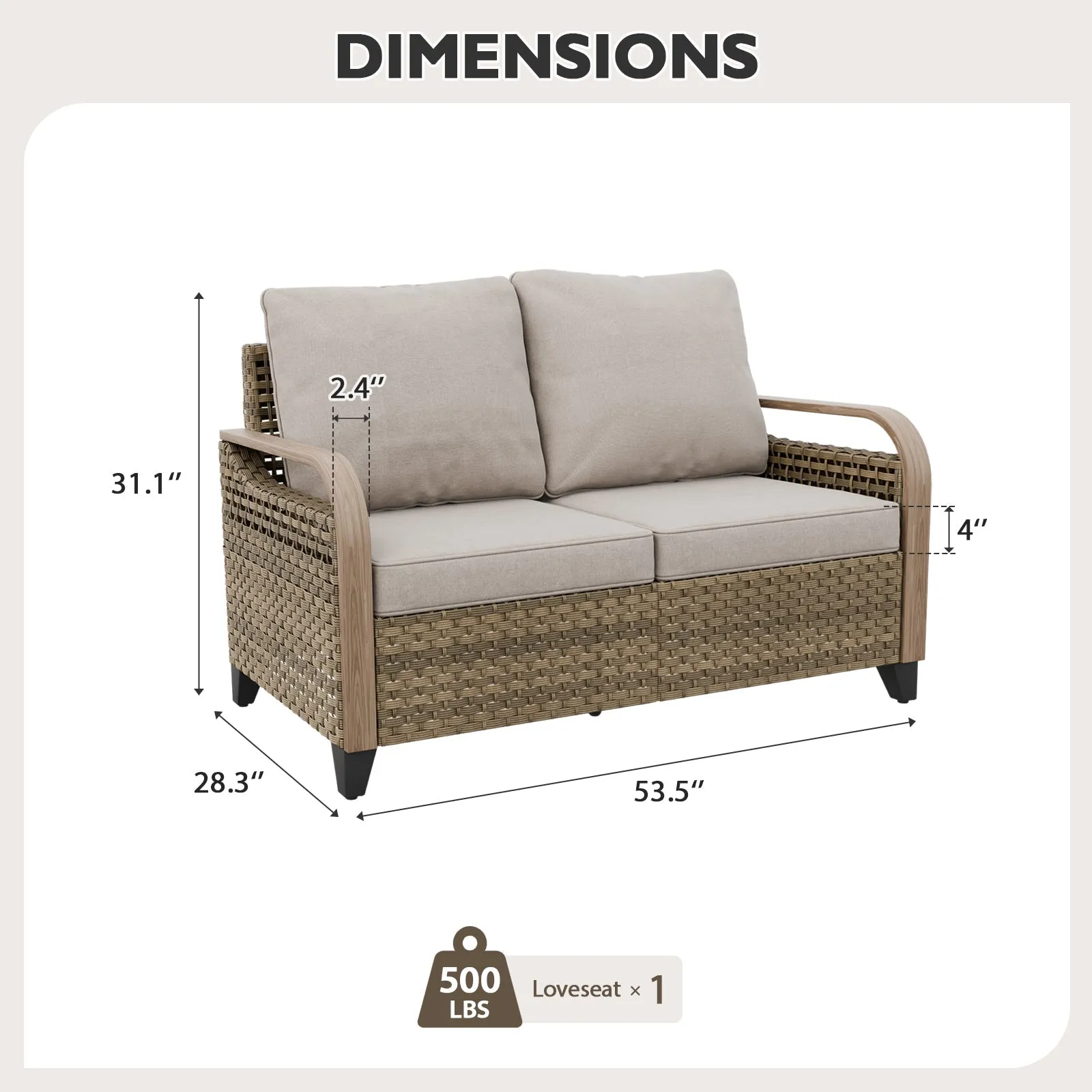 Modern Wicker Outdoor Furniture 2 Seat Loveseat Sofa , Brown/Gray