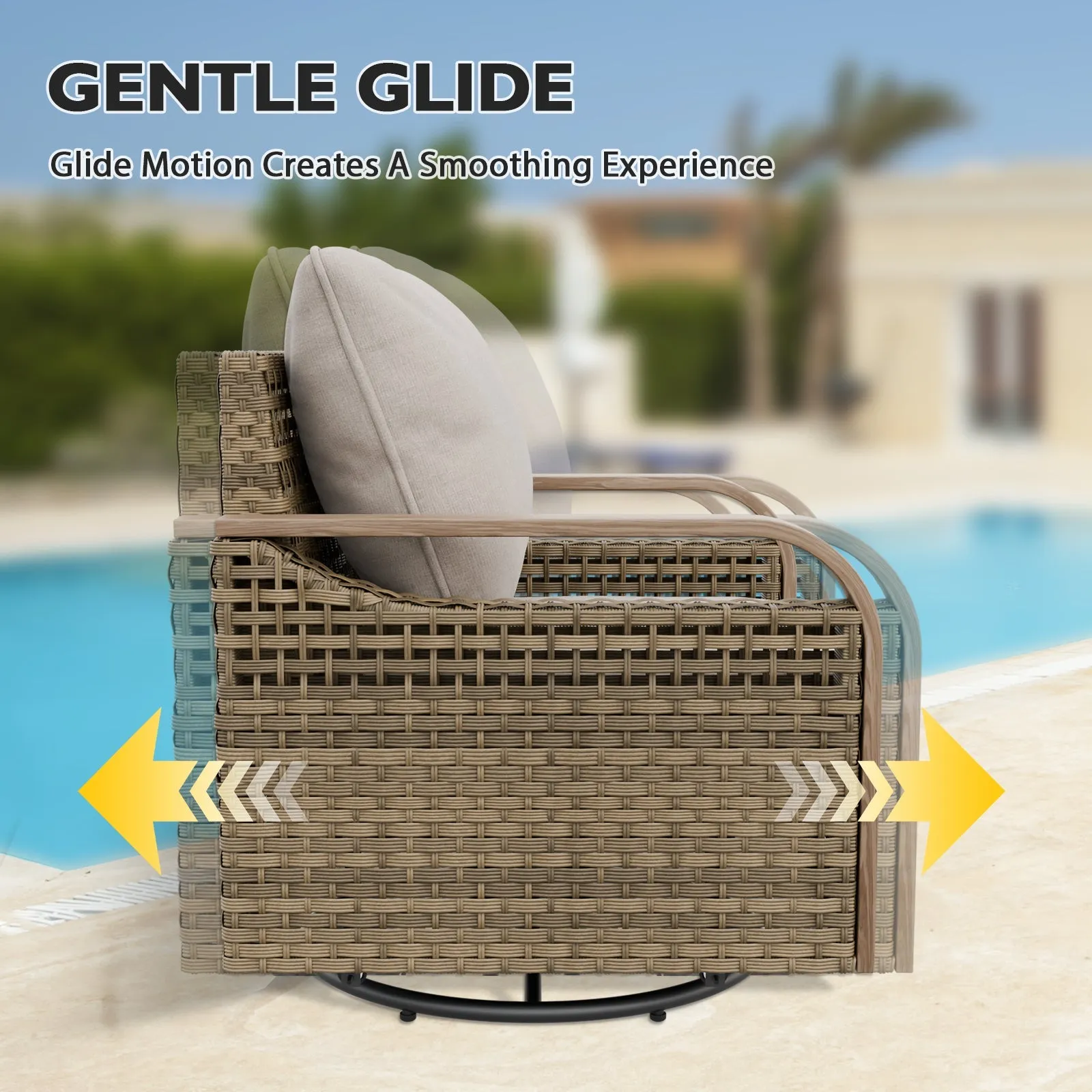Modern Wicker Outdoor Patio Furniture Set,2 Swivel Rocking Chairs, 2-Seat Loveseat, Coffee Table and Side Table, 5 Pieces, Brown/Gray