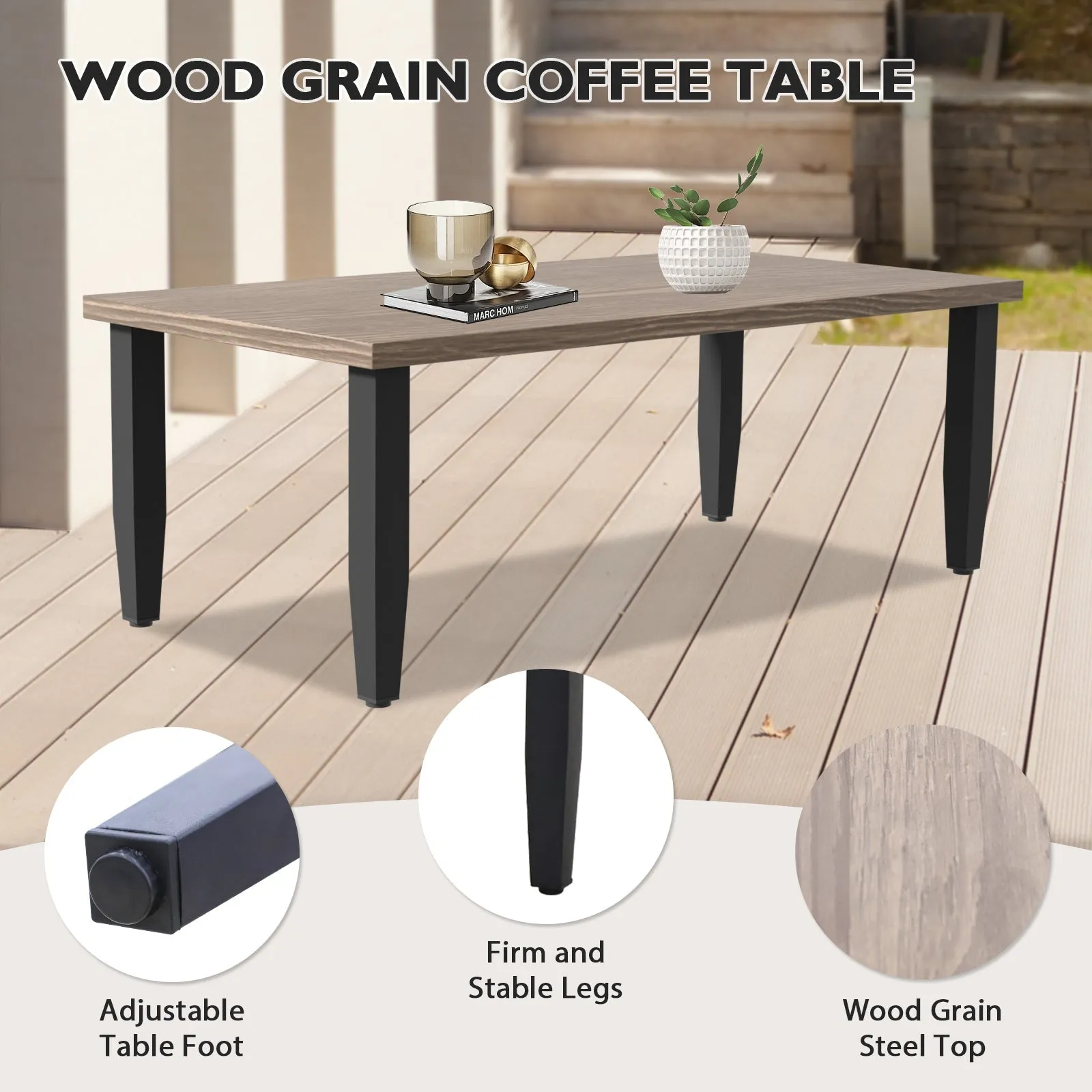 Modern Wicker Outdoor Patio Furniture Set,2 Swivel Rocking Chairs, 2-Seat Loveseat, Coffee Table and Side Table, 5 Pieces, Brown/Gray