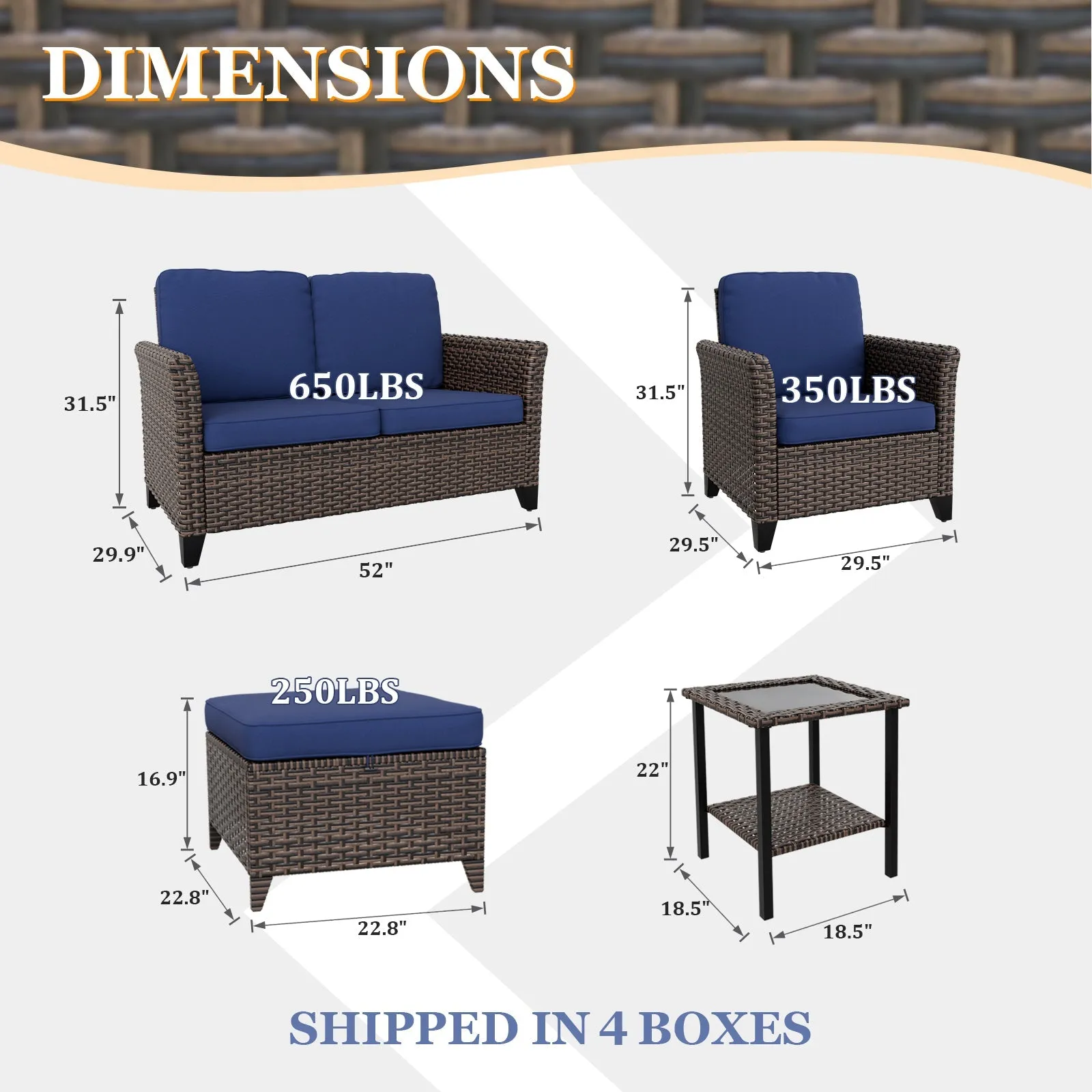 Ocean Vista Wicker Outdoor Patio Furniture Set w/ Patio Chairs, 6 Piece