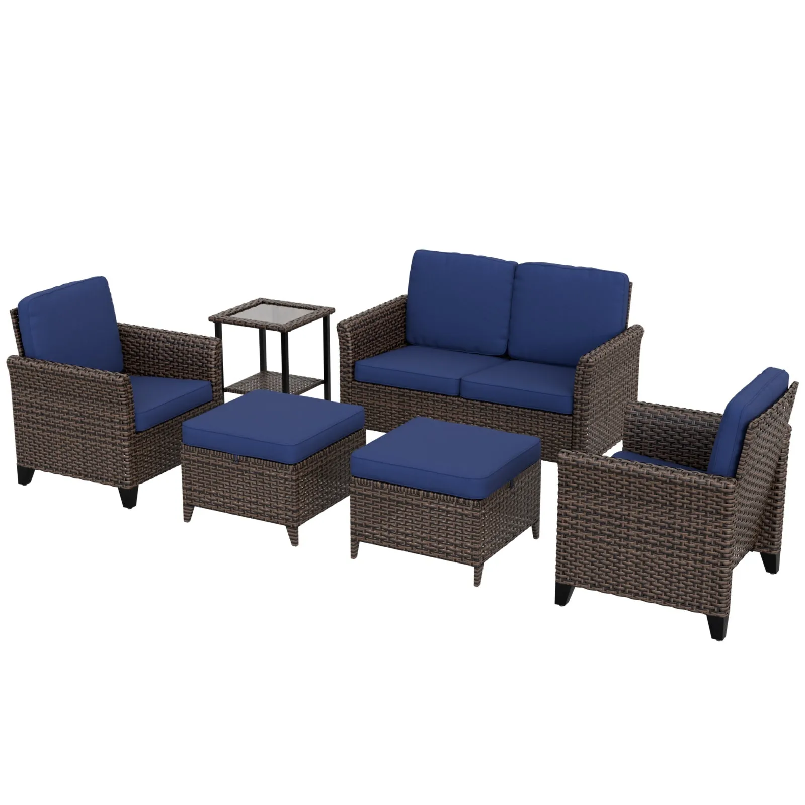 Ocean Vista Wicker Outdoor Patio Furniture Set w/ Patio Chairs, 6 Piece