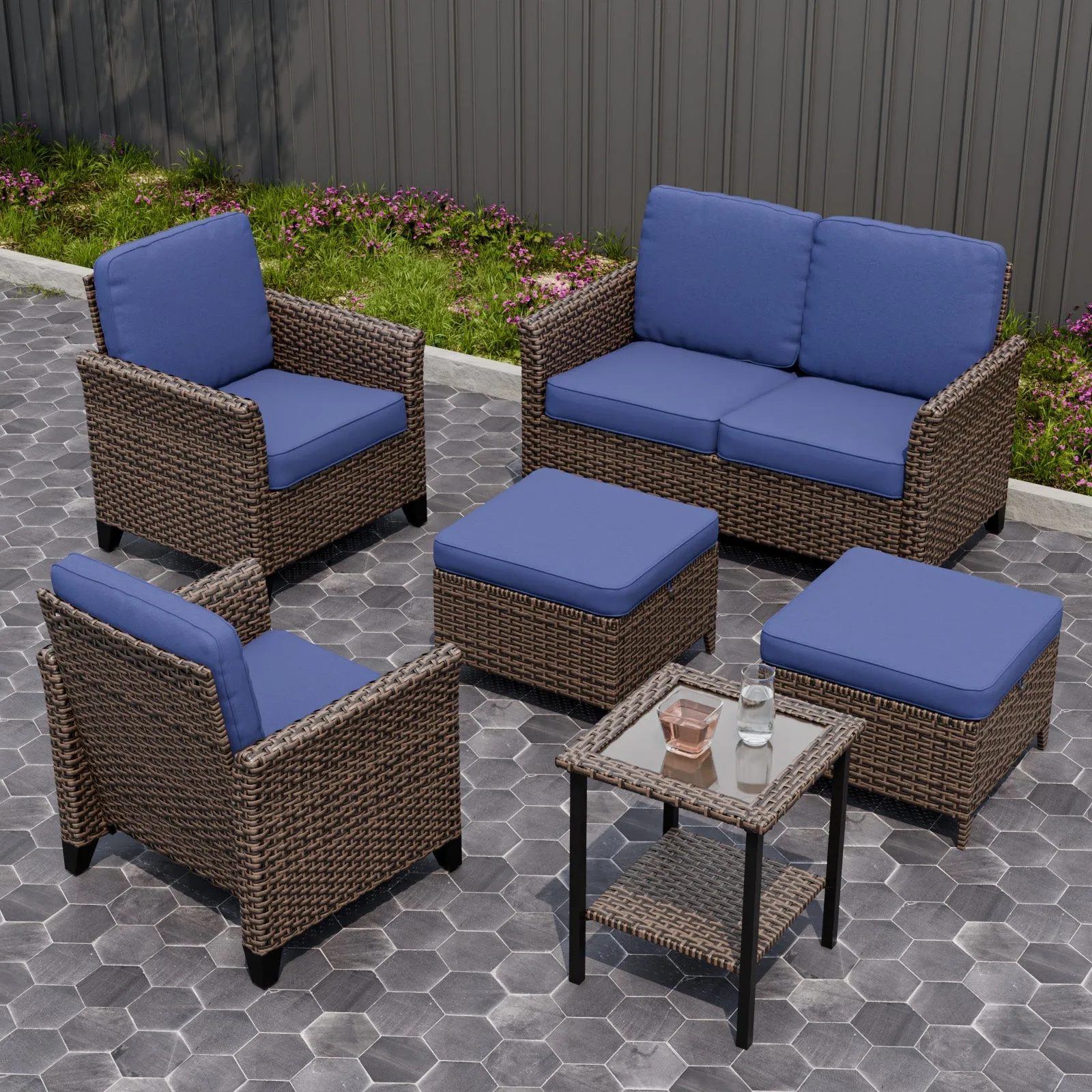 Ocean Vista Wicker Outdoor Patio Furniture Set w/ Patio Chairs, 6 Piece
