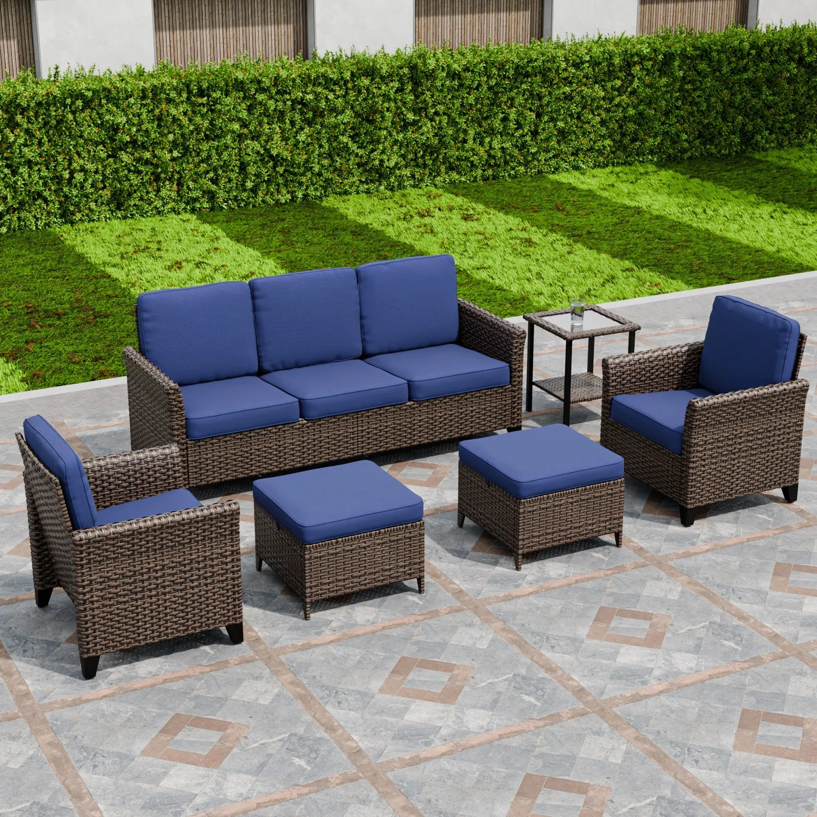 Ocean Vista Wicker Outdoor Patio Furniture Set w/ Patio Chairs, 6 Piece