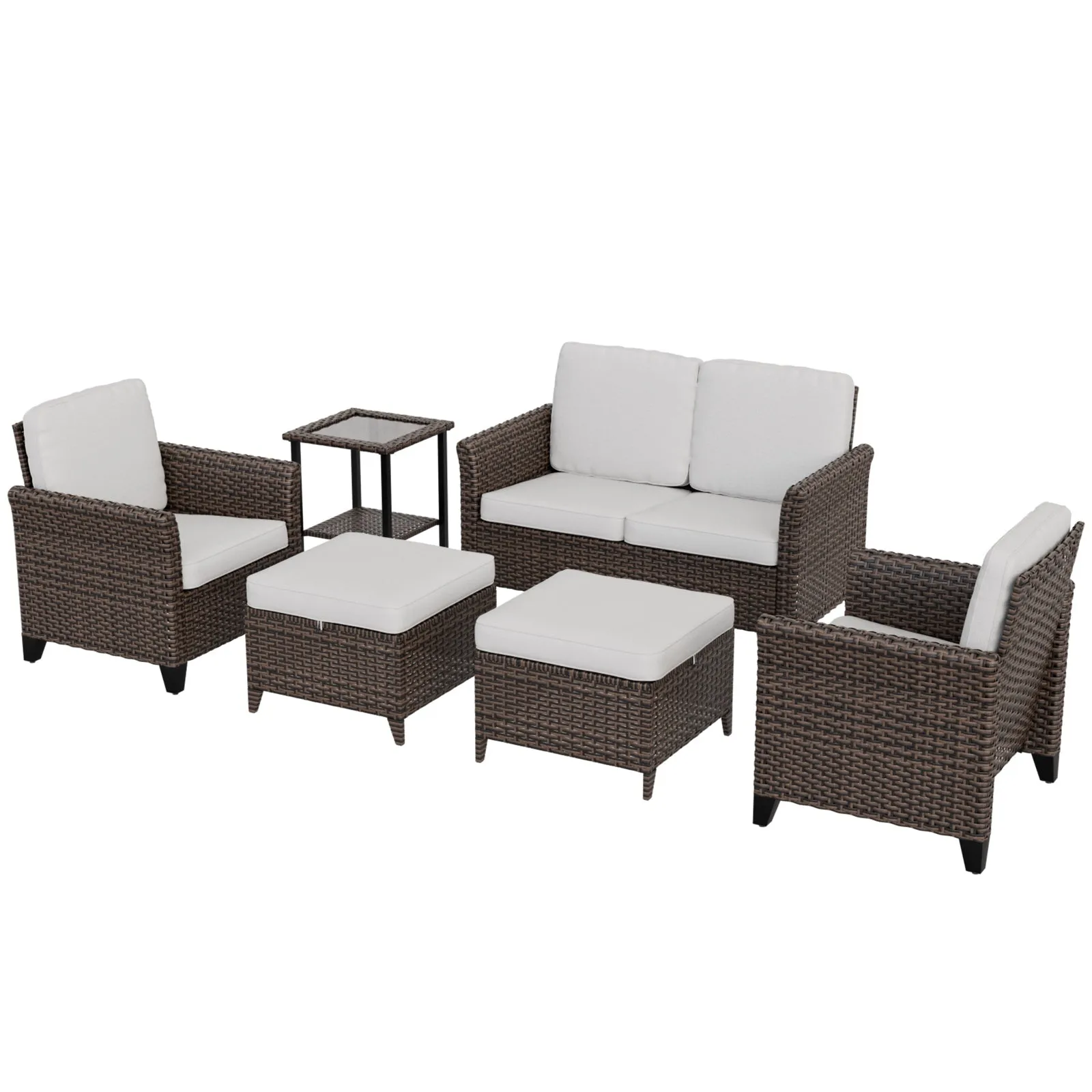 Ocean Vista Wicker Outdoor Patio Furniture Set w/ Patio Chairs, 6 Piece