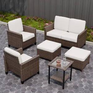Ocean Vista Wicker Outdoor Patio Furniture Set w/ Patio Chairs, 6 Piece