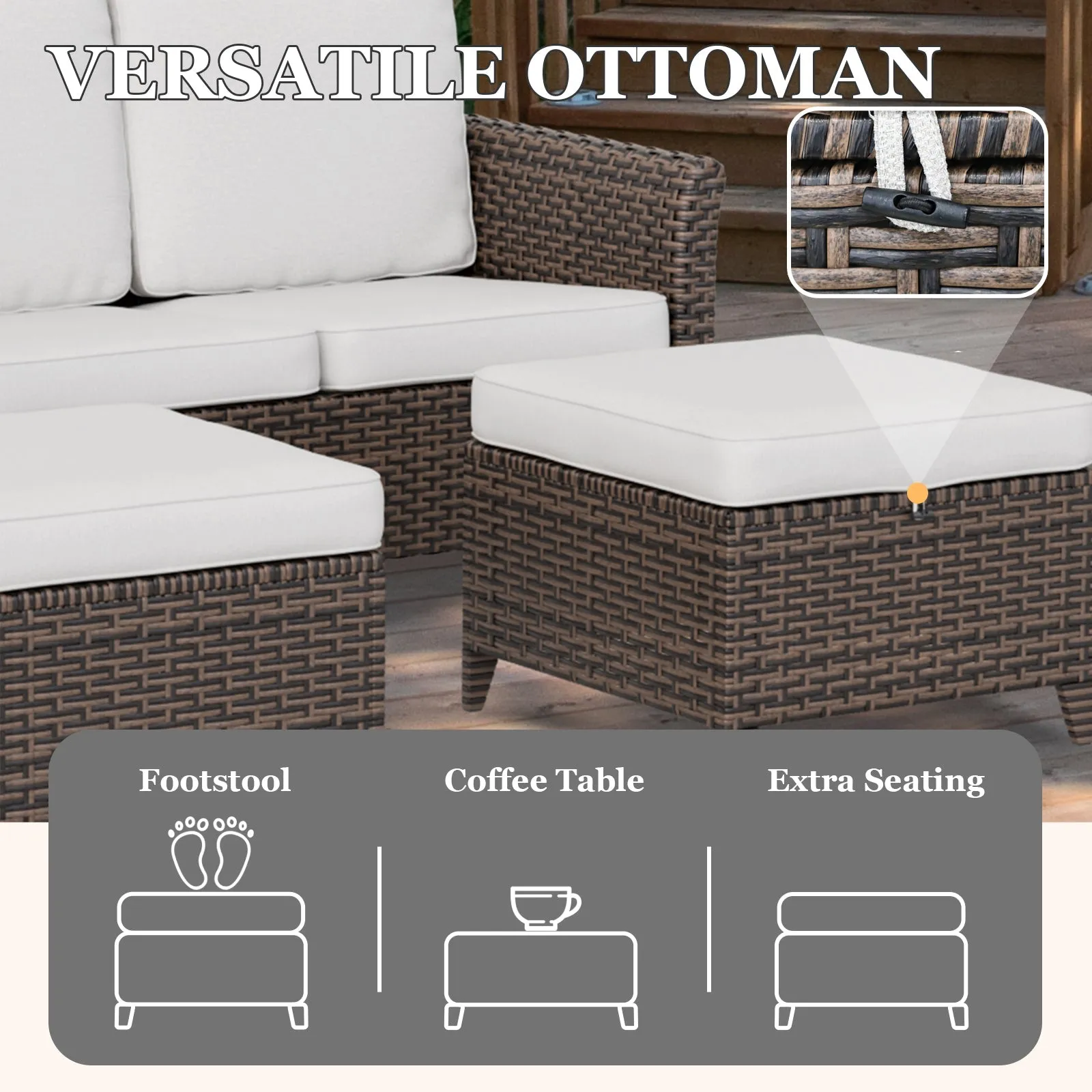 Ocean Vista Wicker Outdoor Patio Furniture Set w/ Patio Chairs, 6 Piece