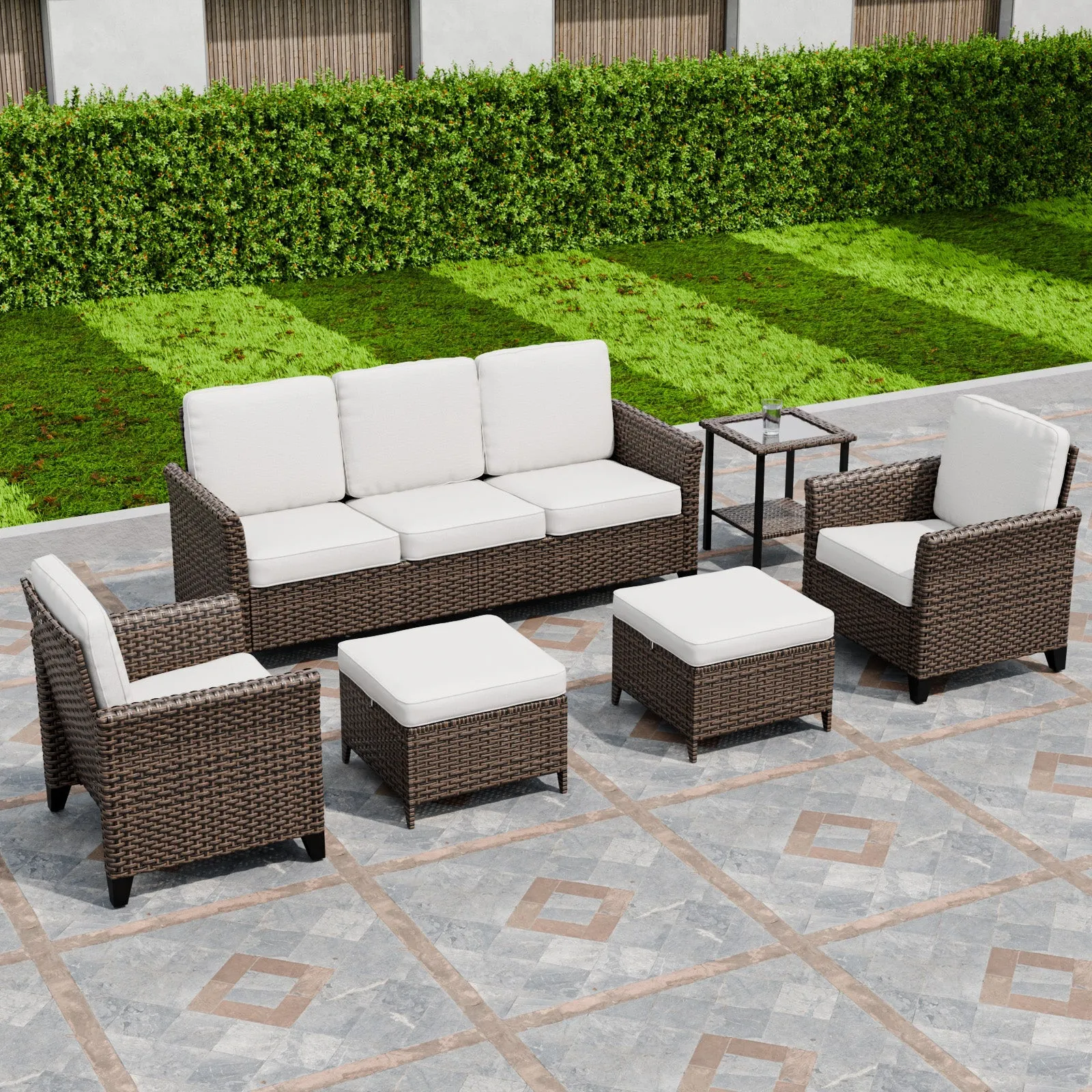 Ocean Vista Wicker Outdoor Patio Furniture Set w/ Patio Chairs, 6 Piece