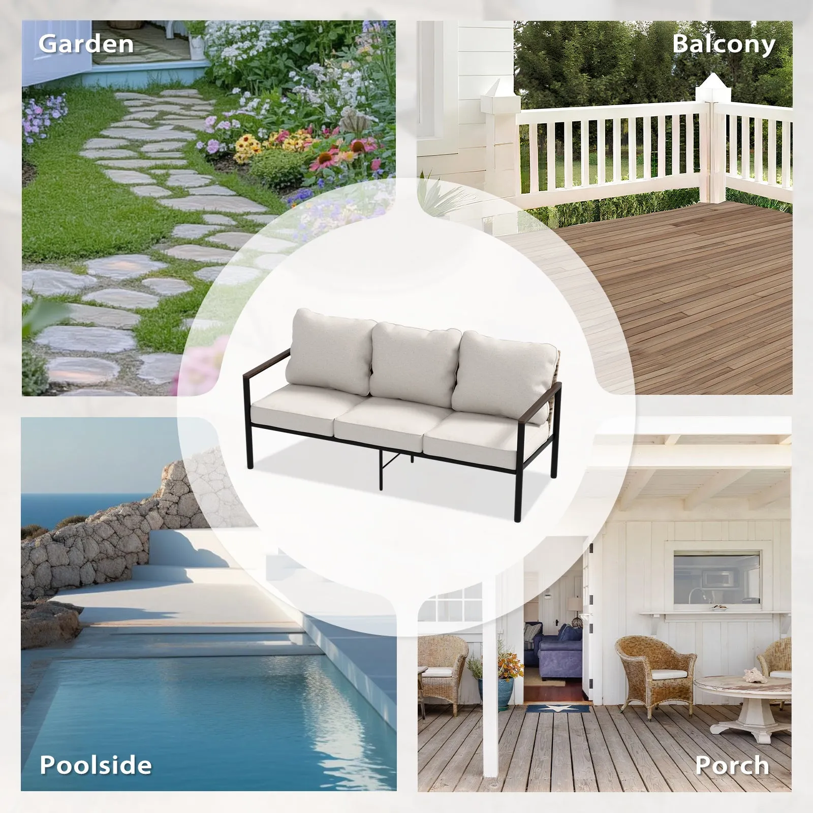 Sunset Dune Outdoor Patio Furniture, Couch 3 Seat Sofa