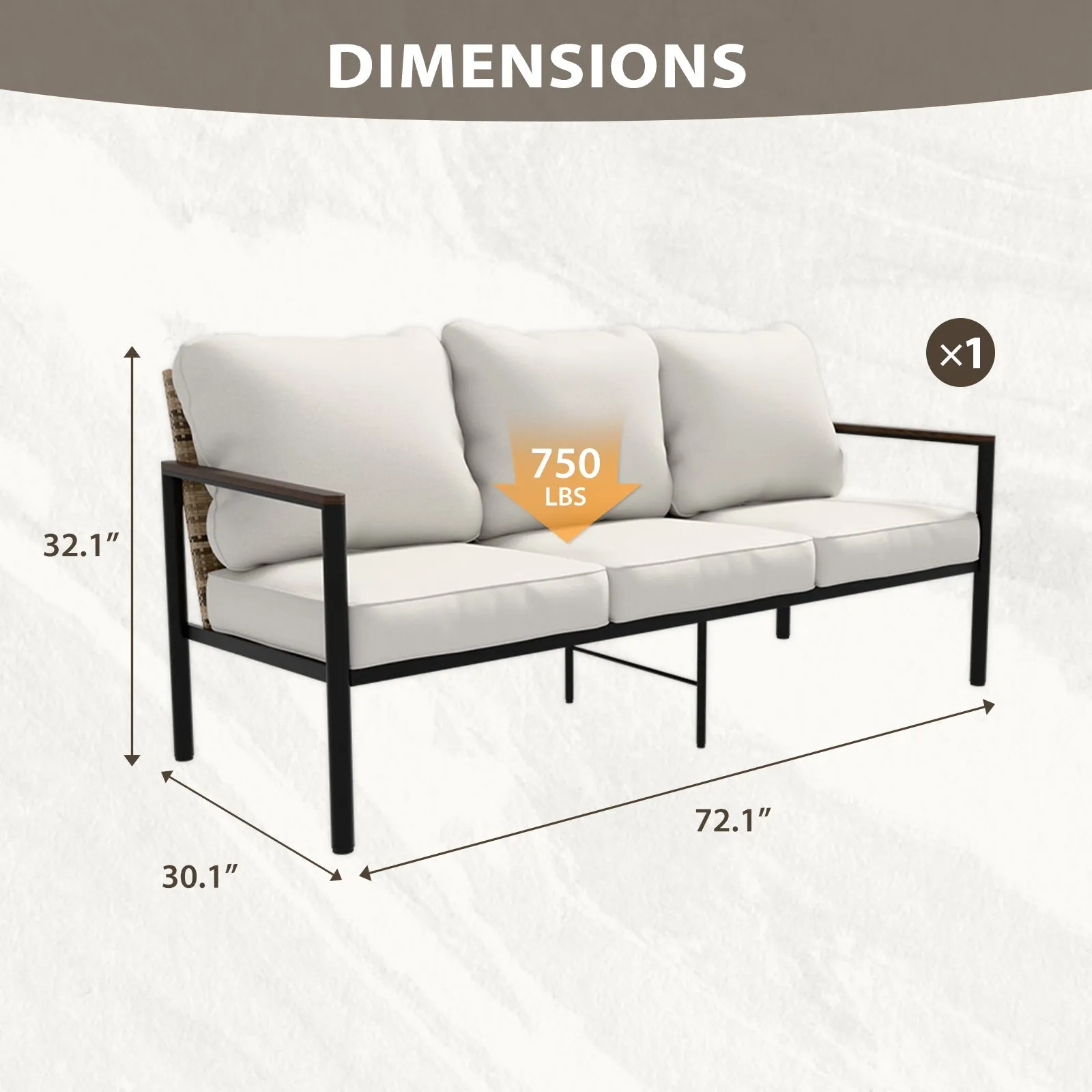 Sunset Dune Outdoor Patio Furniture, Couch 3 Seat Sofa