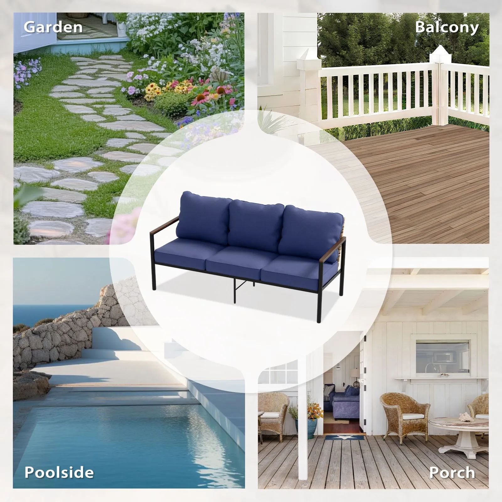 Sunset Dune Outdoor Patio Furniture, Couch 3 Seat Sofa