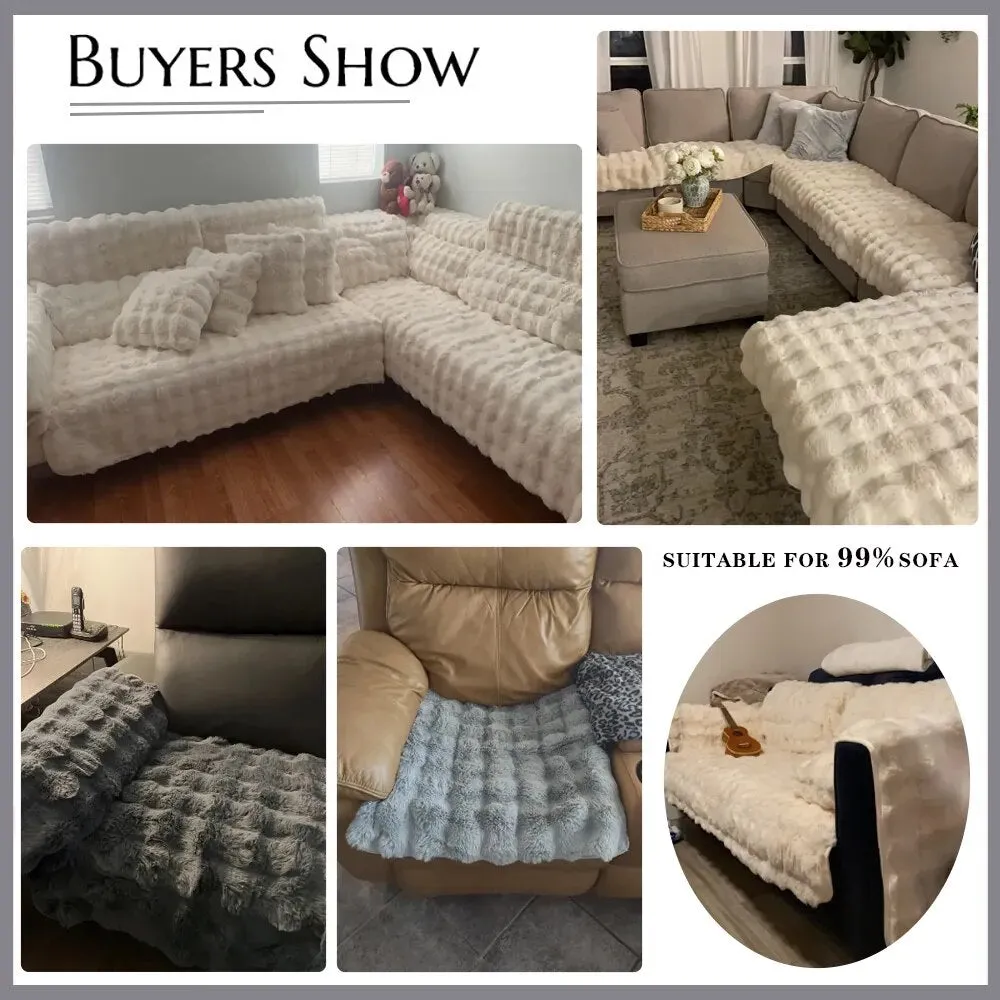 TheWellBeing  Thick Rabbit Plush Sofa Cover - Non-slip, Full Coverage Slipcover
