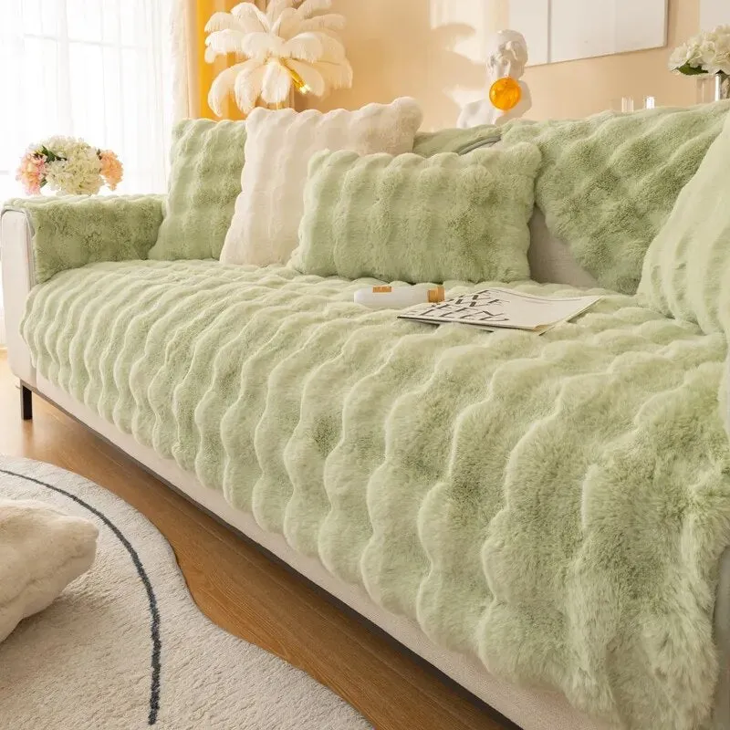 TheWellBeing  Thick Rabbit Plush Sofa Cover - Non-slip, Full Coverage Slipcover