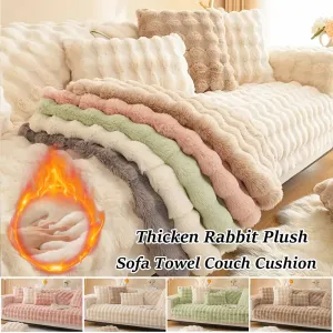 TheWellBeing  Thick Rabbit Plush Sofa Cover - Non-slip, Full Coverage Slipcover