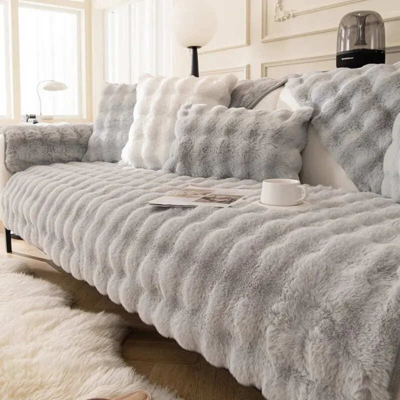 TheWellBeing  Thick Rabbit Plush Sofa Cover - Non-slip, Full Coverage Slipcover